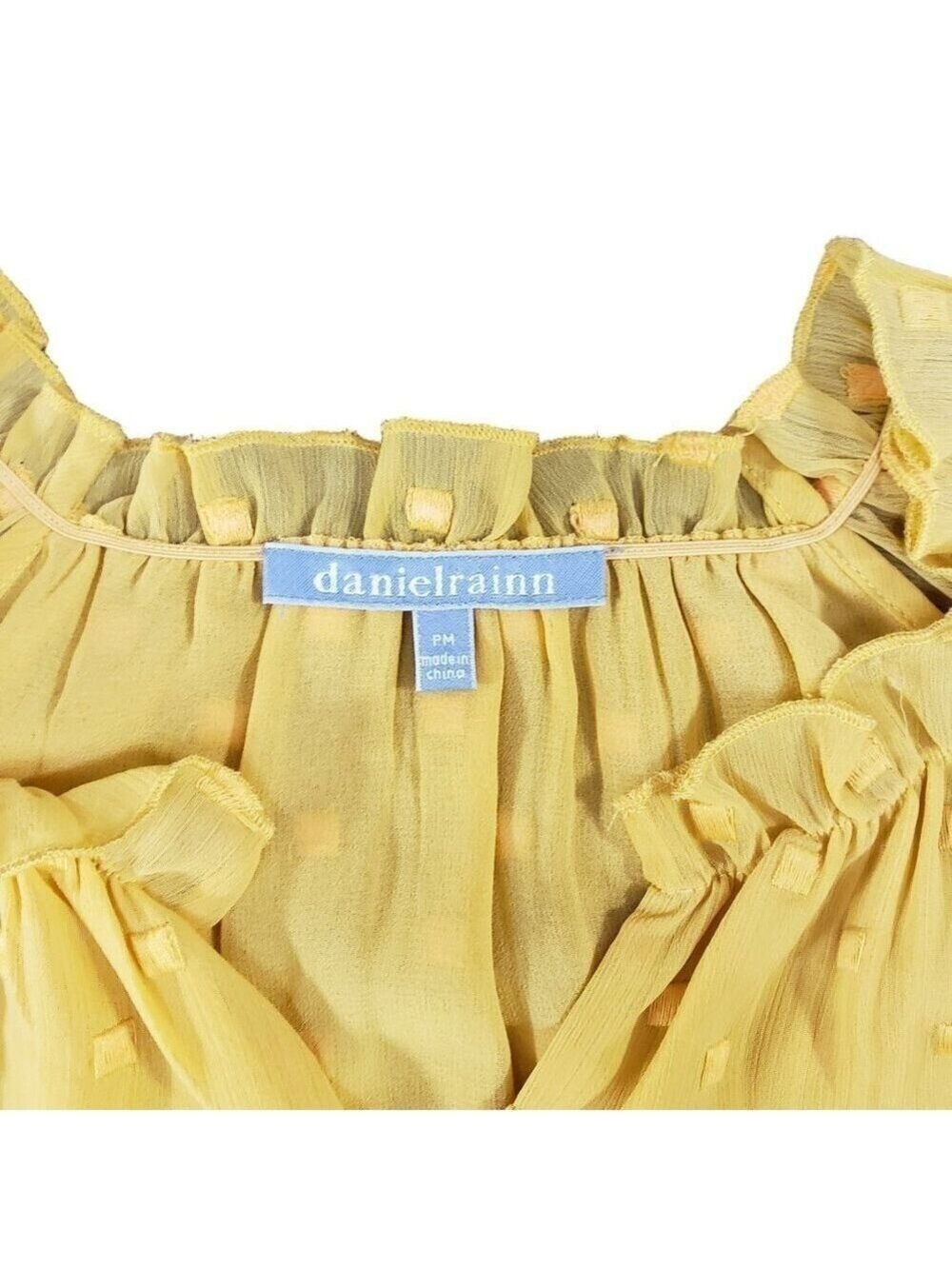 Daniel Rainn Yellow Swiss Dot Blouse PM Ruffle Sleeve Boho Top - Picture 6 of 11